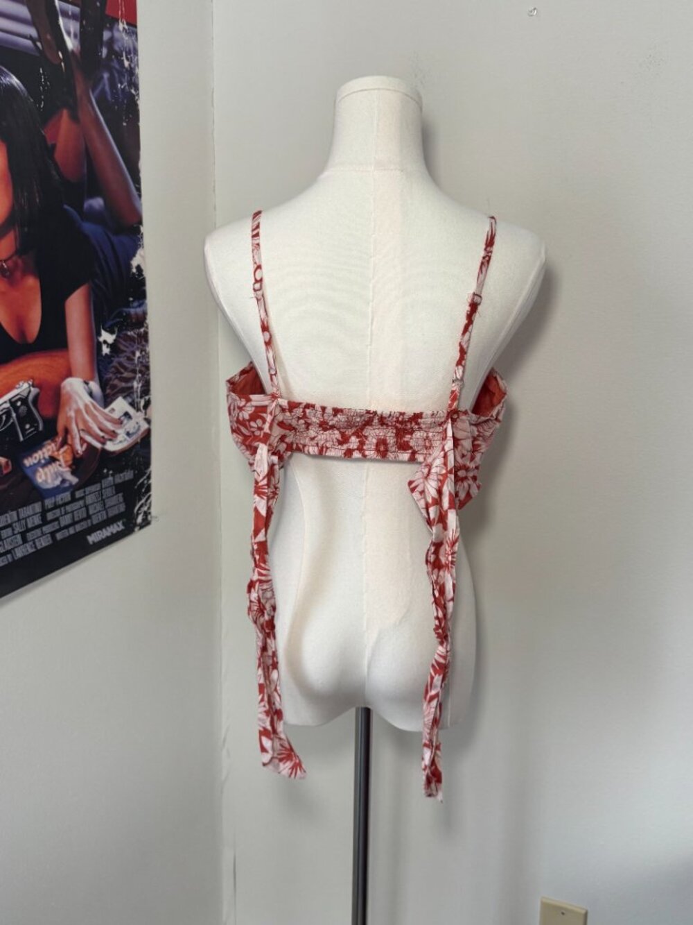 American Eagle Orange and White Floral Cropped Casual Tank Top Shirt - Picture 11 of 13